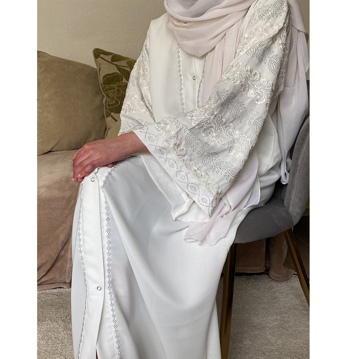 Embroidered Floral Sleeve Open Abaya