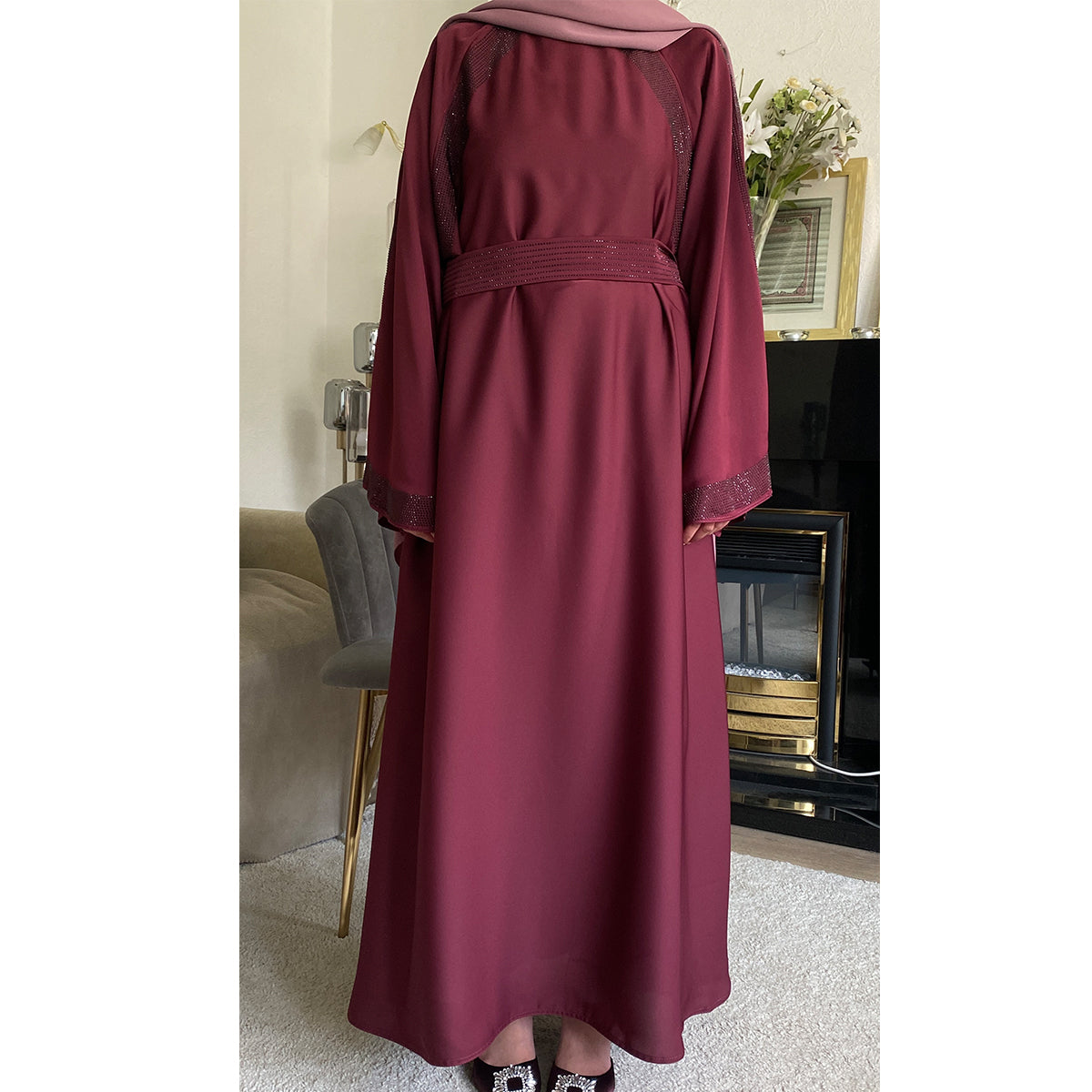 Amirah Belted Gem Stone Abaya