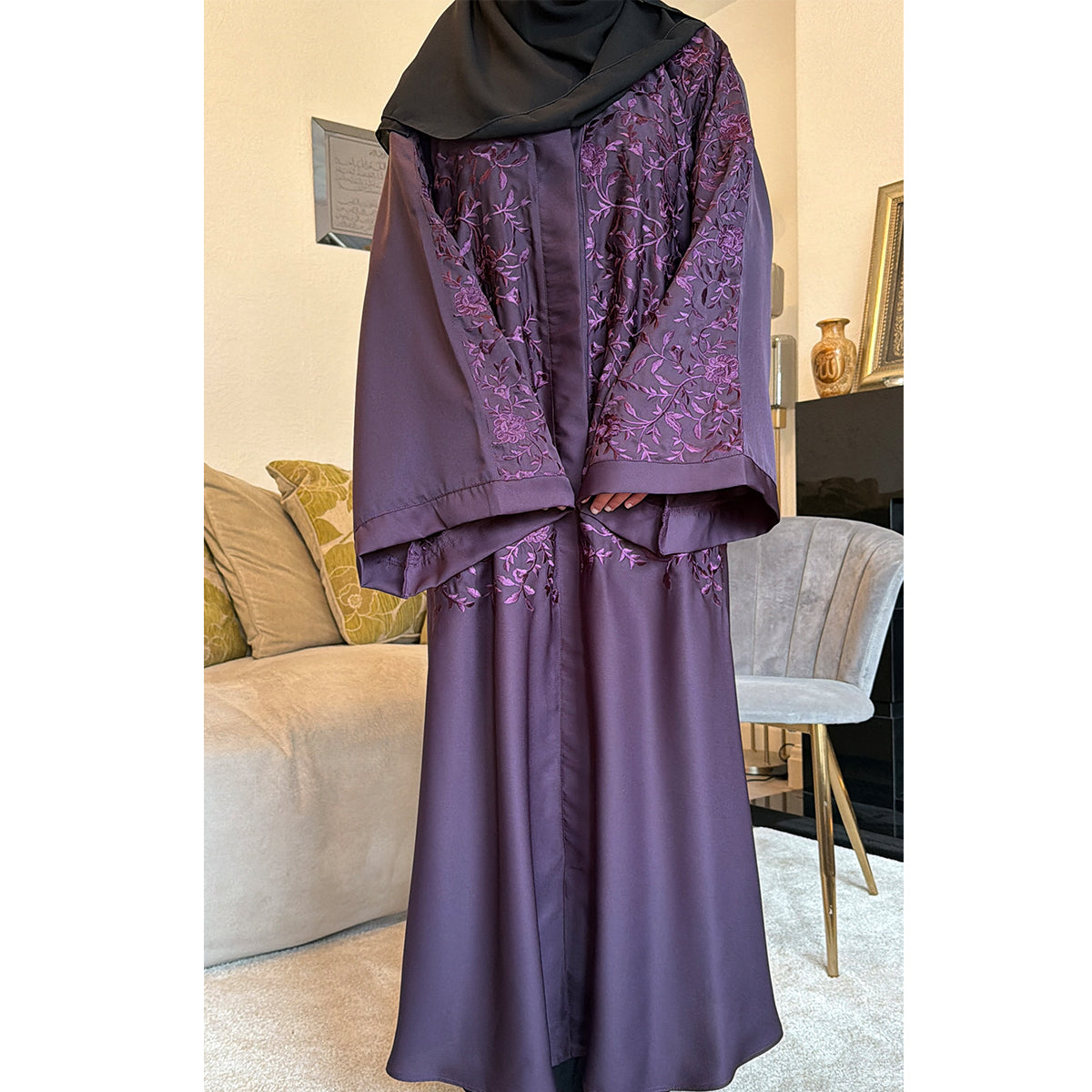 Serena Floral Embroidered Open Abaya
