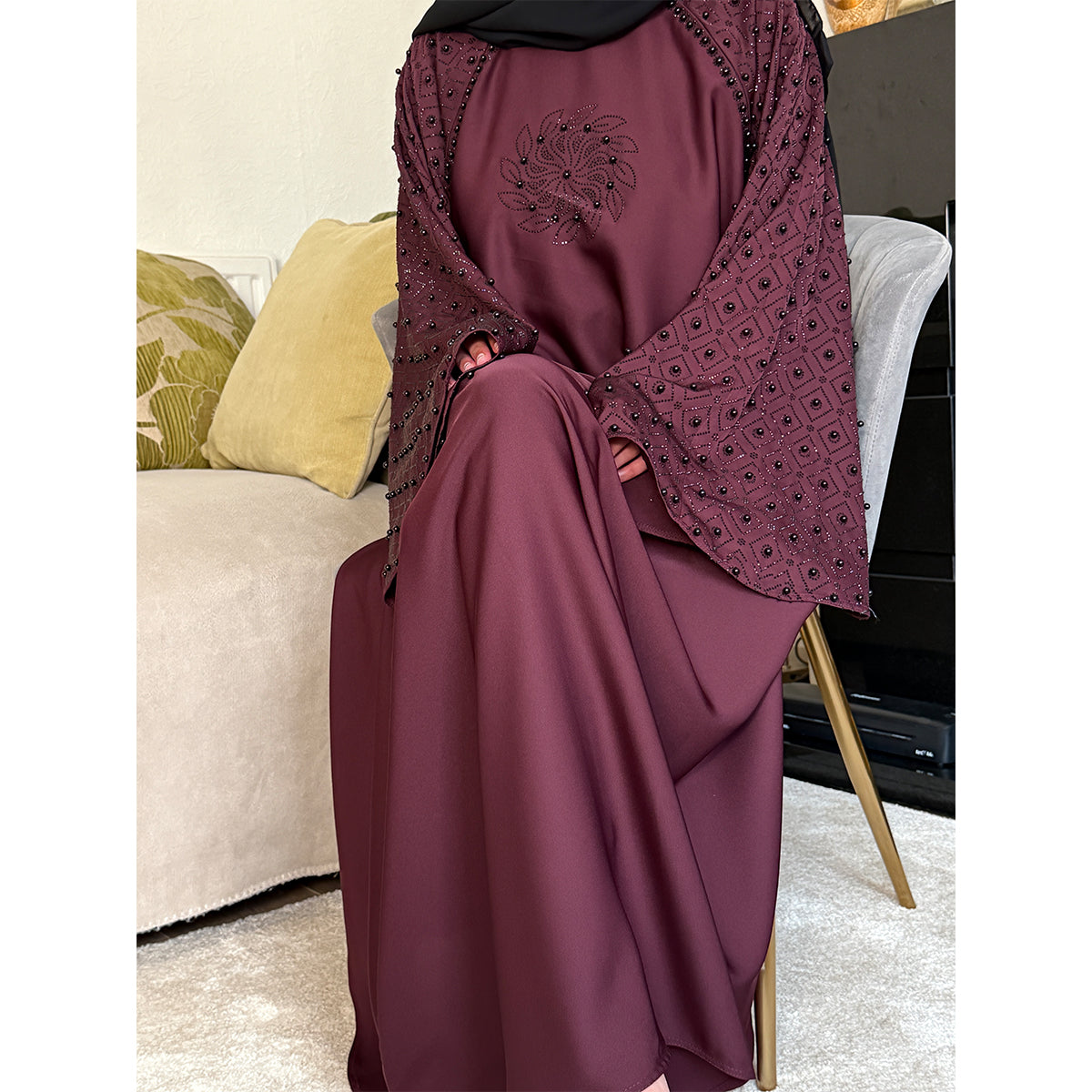 Aaliyah Embellished Pearl Detail Abaya