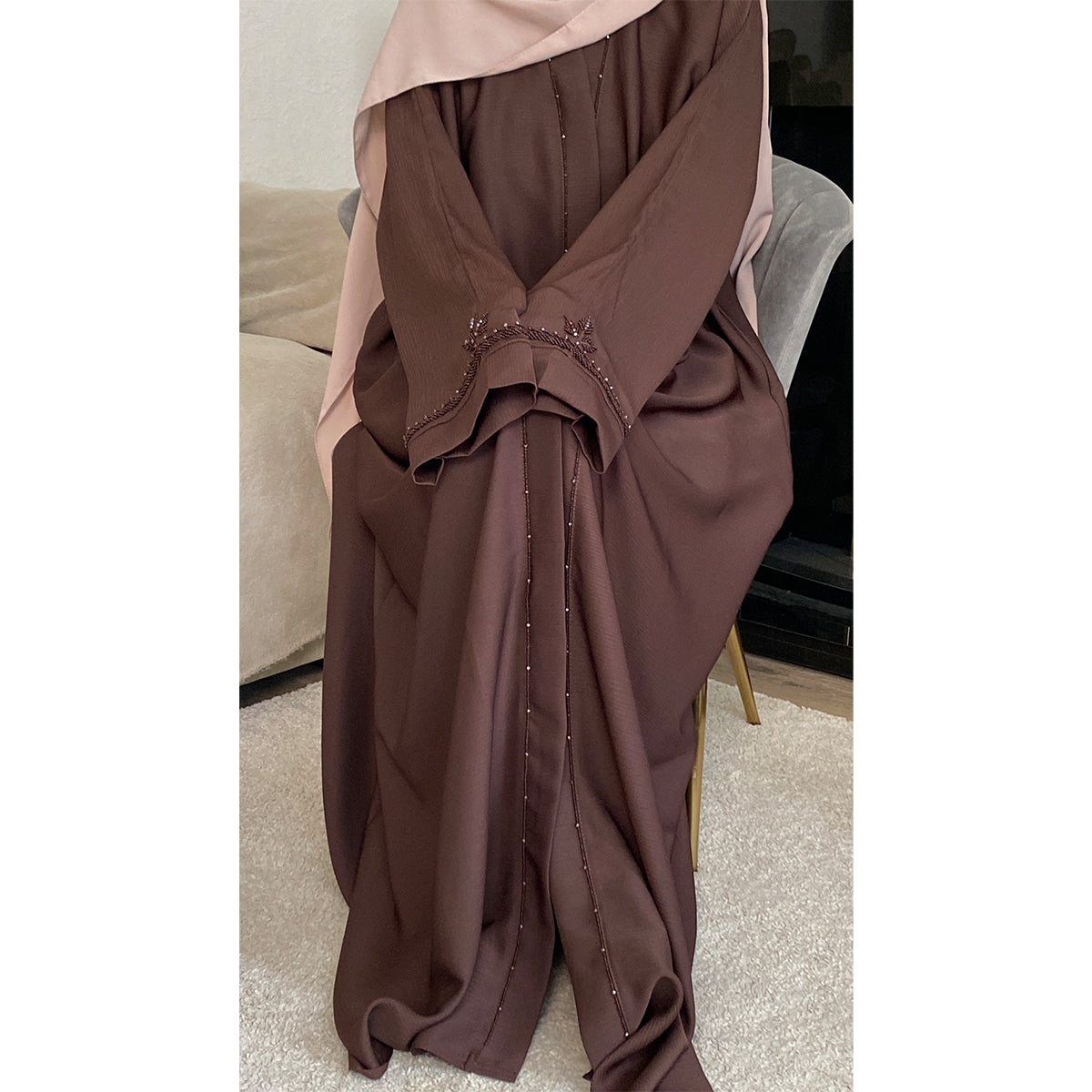 Aaminah Hand embroidered Open Abaya