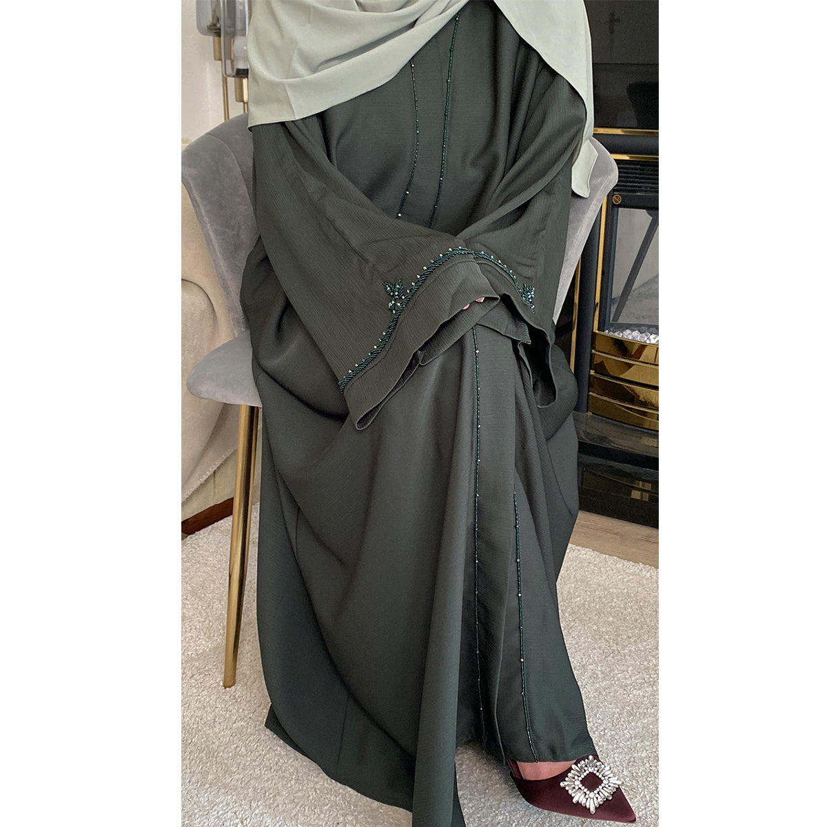 Aaminah Hand embroidered Open Abaya