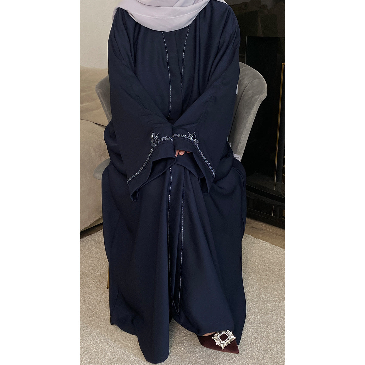 Aaminah Hand embroidered Open Abaya