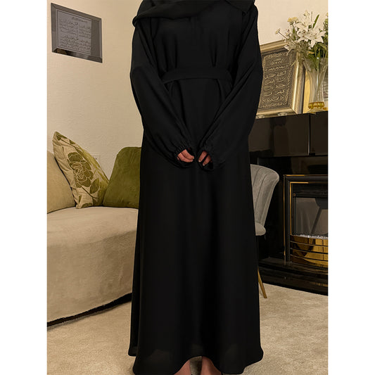 Premium Korean Zoom Zip Pocket Belted Closed Abaya