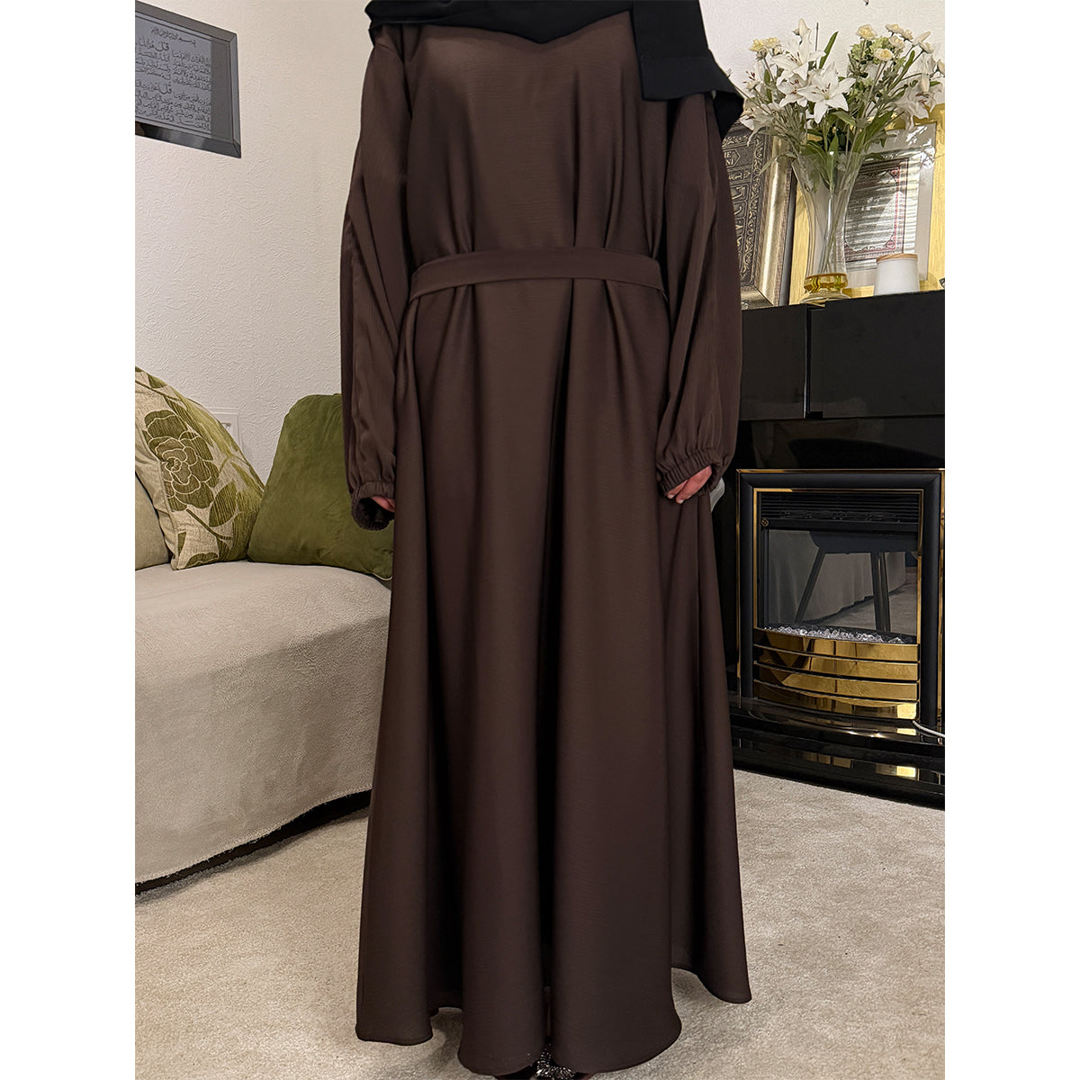 Premium Korean Zoom Zip Pocket Belted Closed Abaya