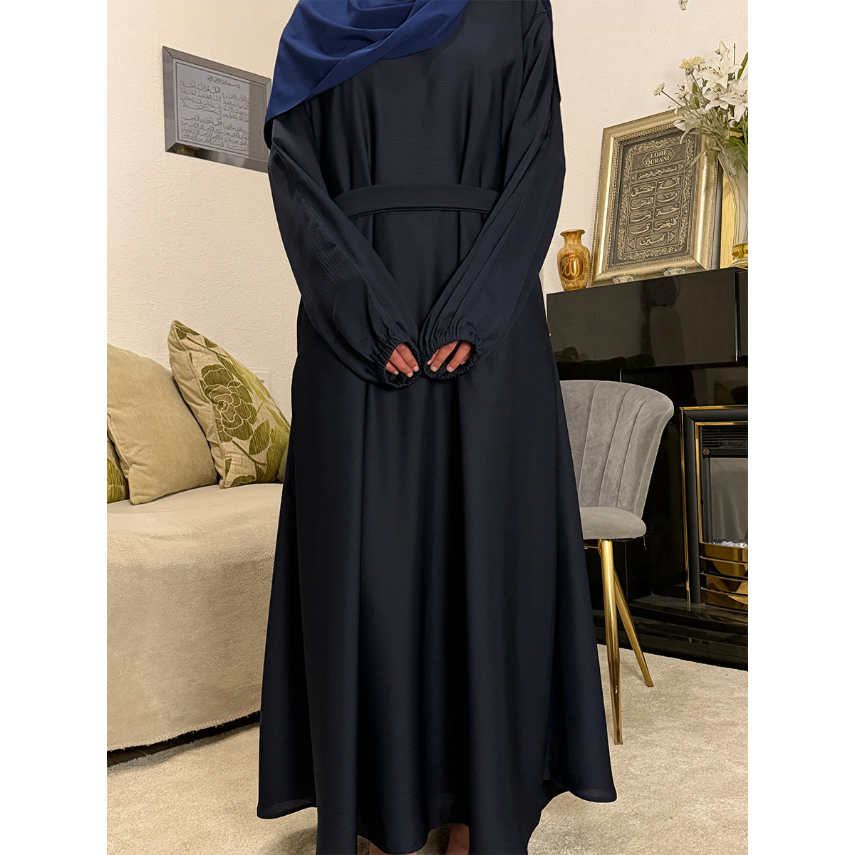 Premium Korean Zoom Zip Pocket Belted Closed Abaya
