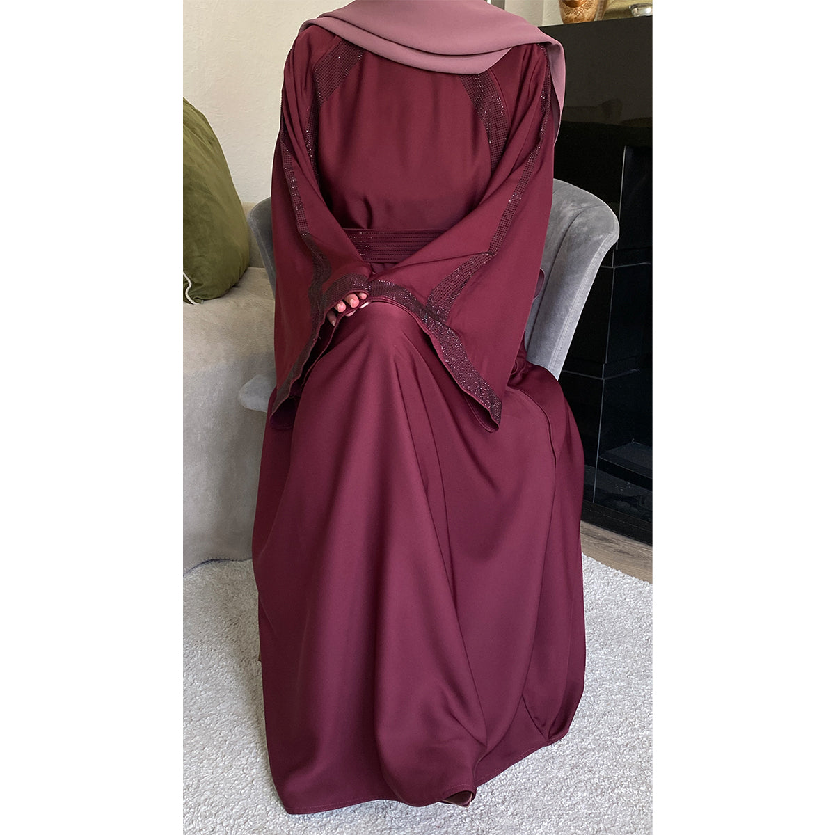 Amirah Belted Gem Stone Abaya