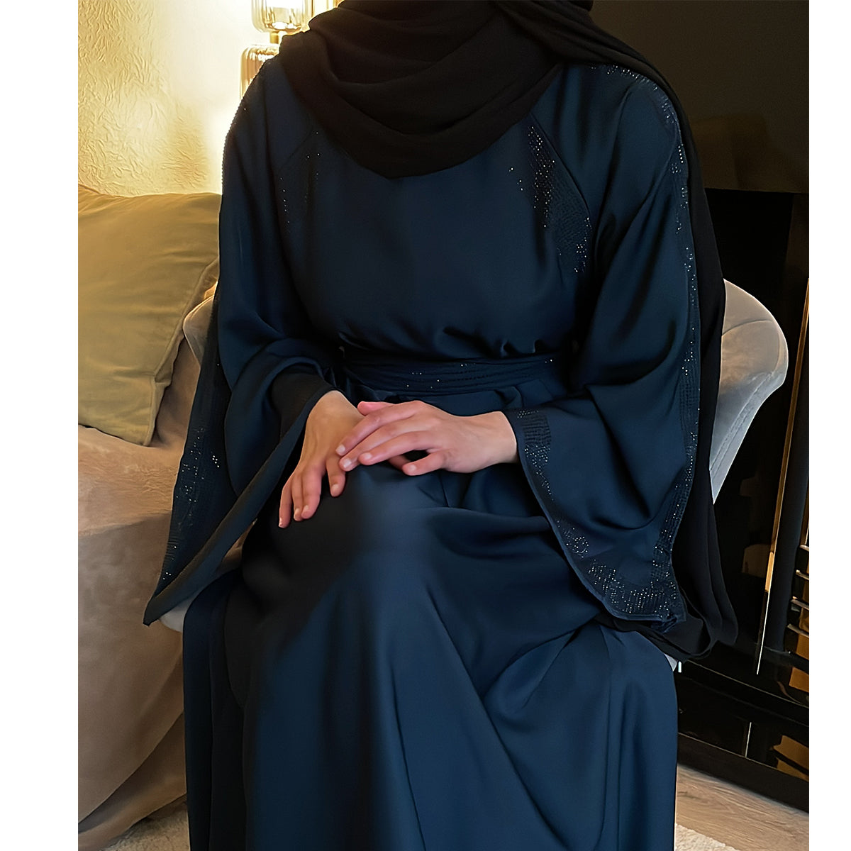Amirah Belted Gem Stone Abaya