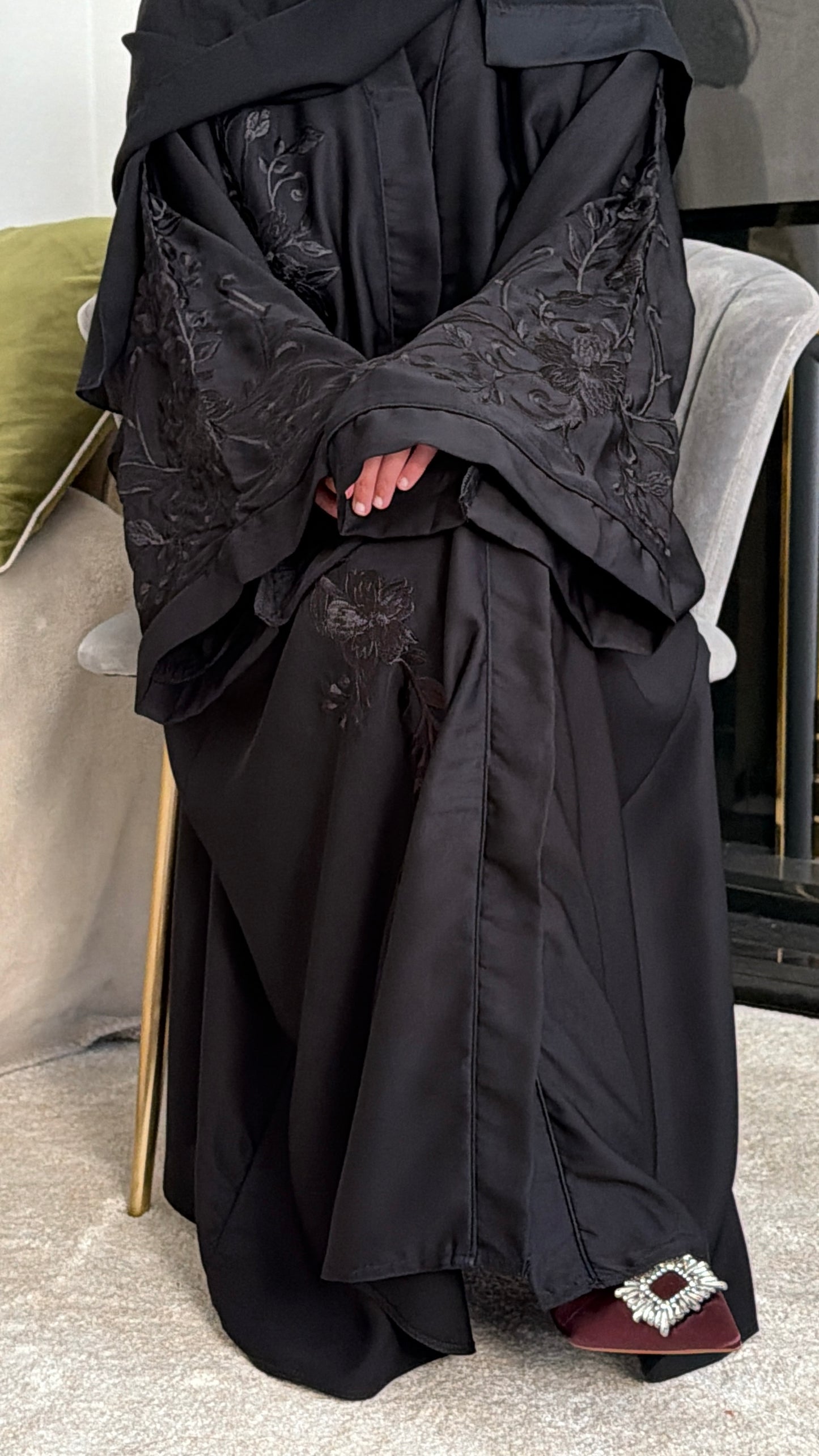 Aaminah Floral Embroidered Open Abaya