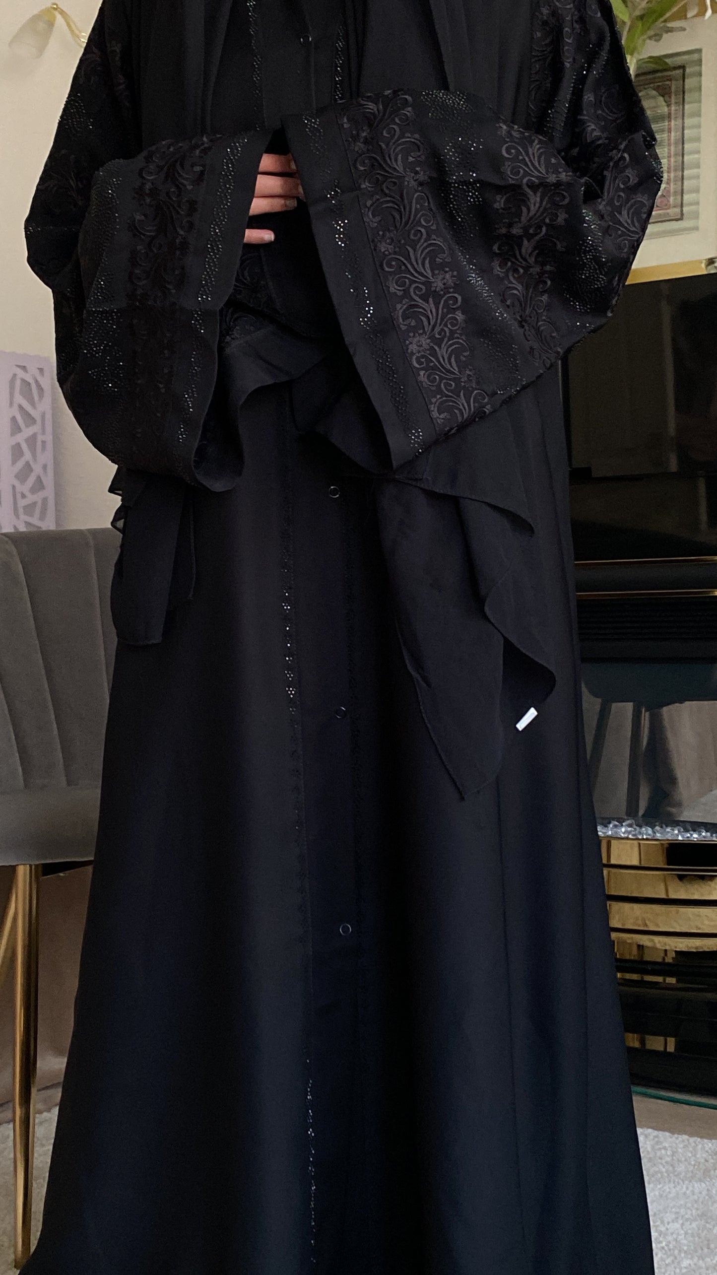 Embroidered Floral Sleeve Open Abaya