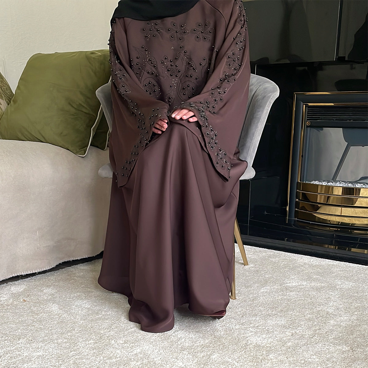 Khadijah Floral Pearl Detail Abaya