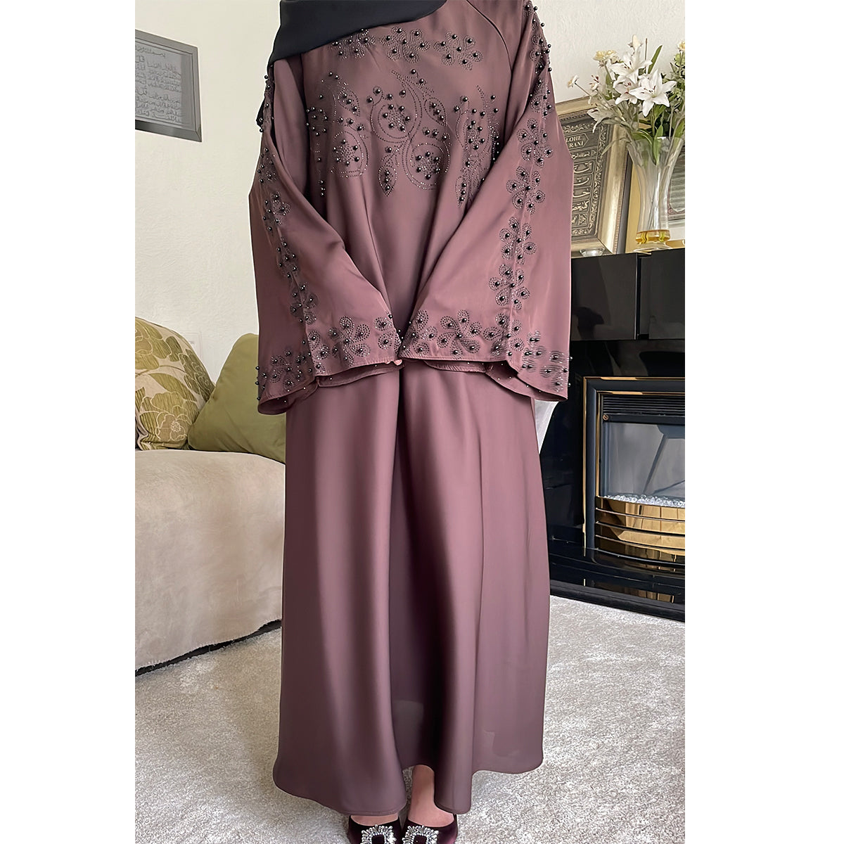 Khadijah Floral Pearl Detail Abaya