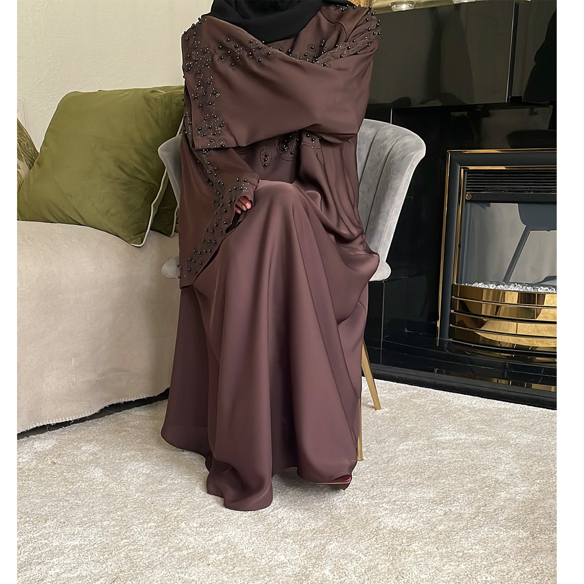 Khadijah Floral Pearl Detail Abaya