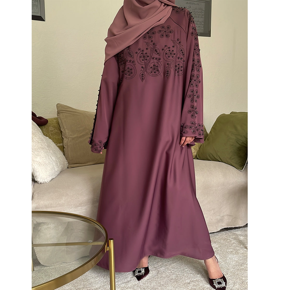Khadijah Floral Pearl Detail Abaya