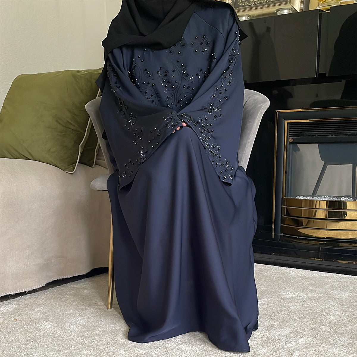 Khadijah Floral Pearl Detail Abaya