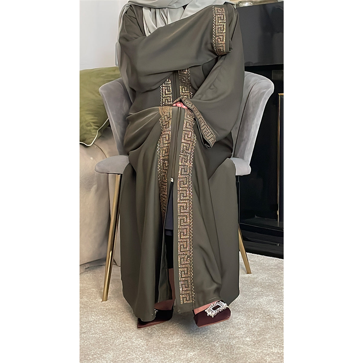 Lina Embellished Zip Up Abaya