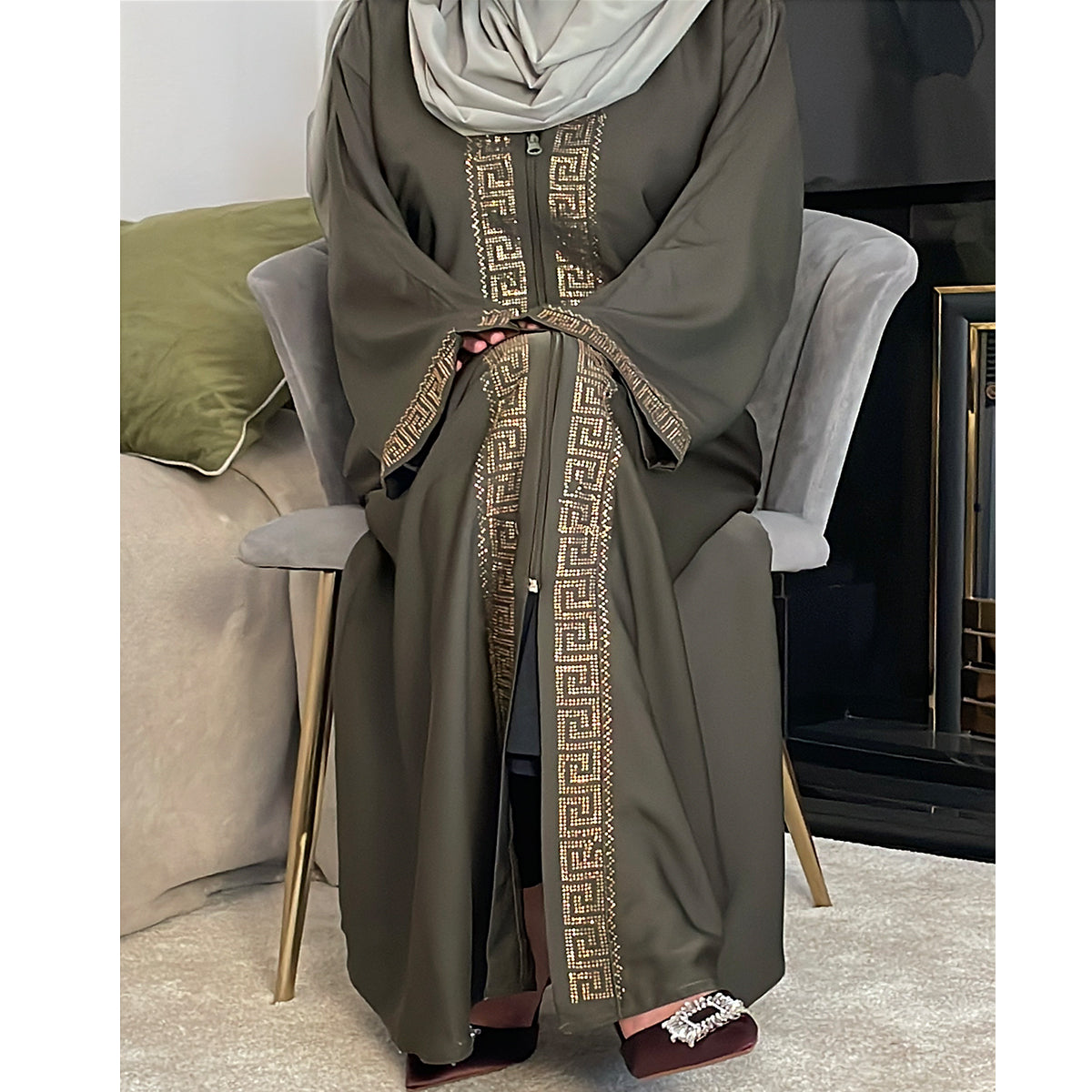 Lina Embellished Zip Up Abaya
