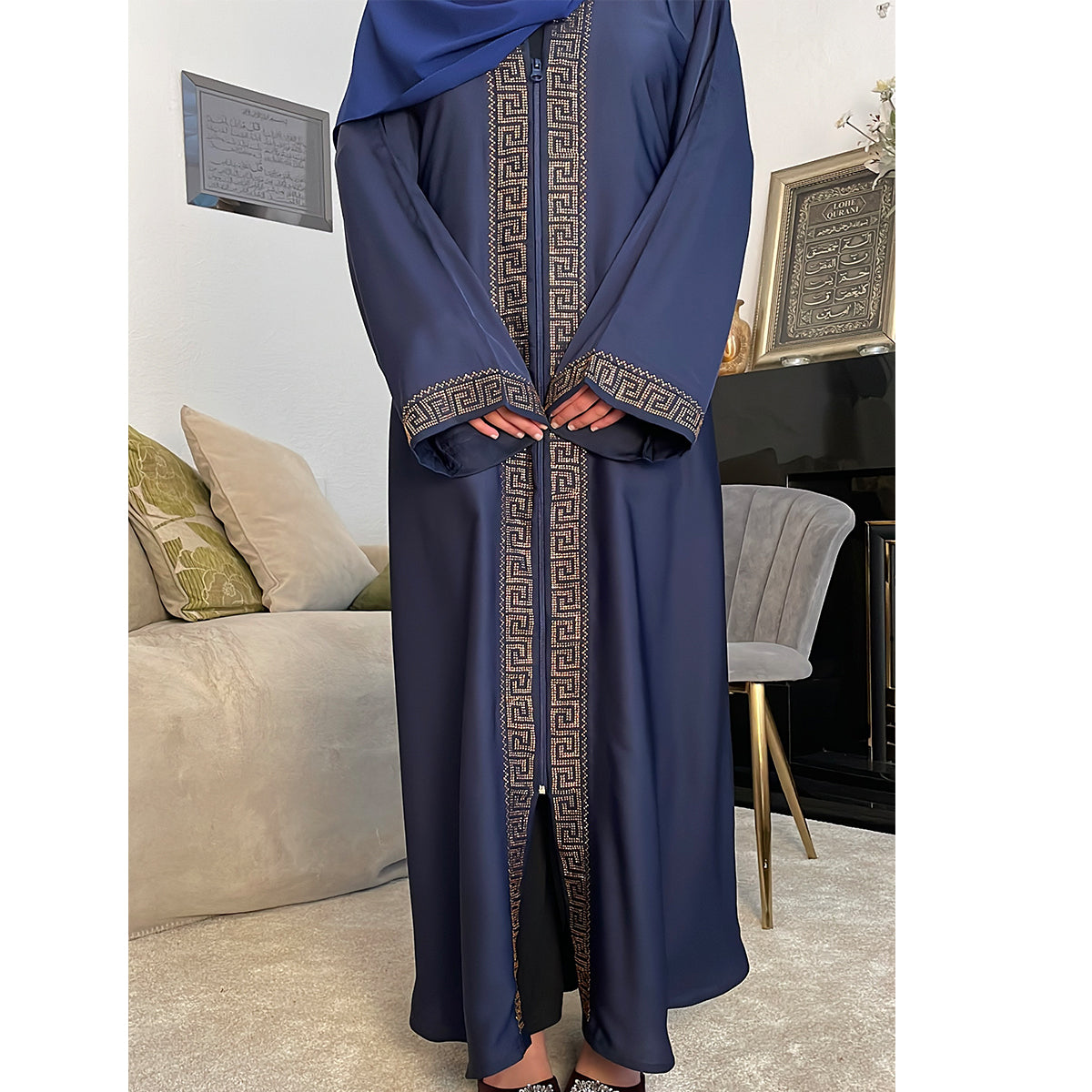 Lina Embellished Zip Up Abaya