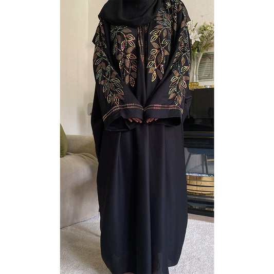 Moona Embellished Butterfly Open Button Abaya
