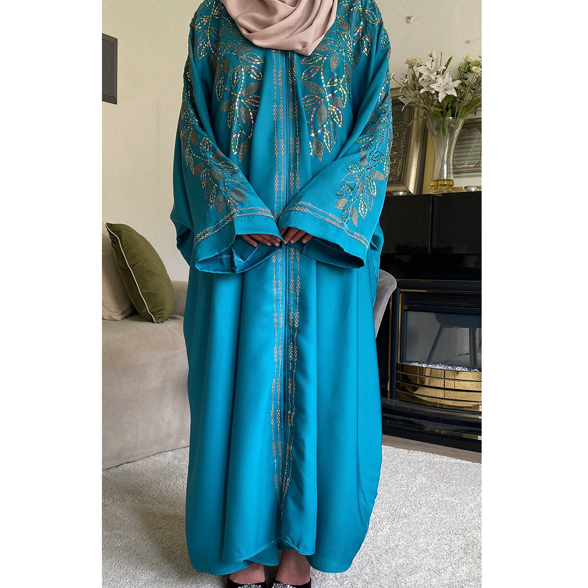 Moona Embellished Butterfly Open Button Abaya