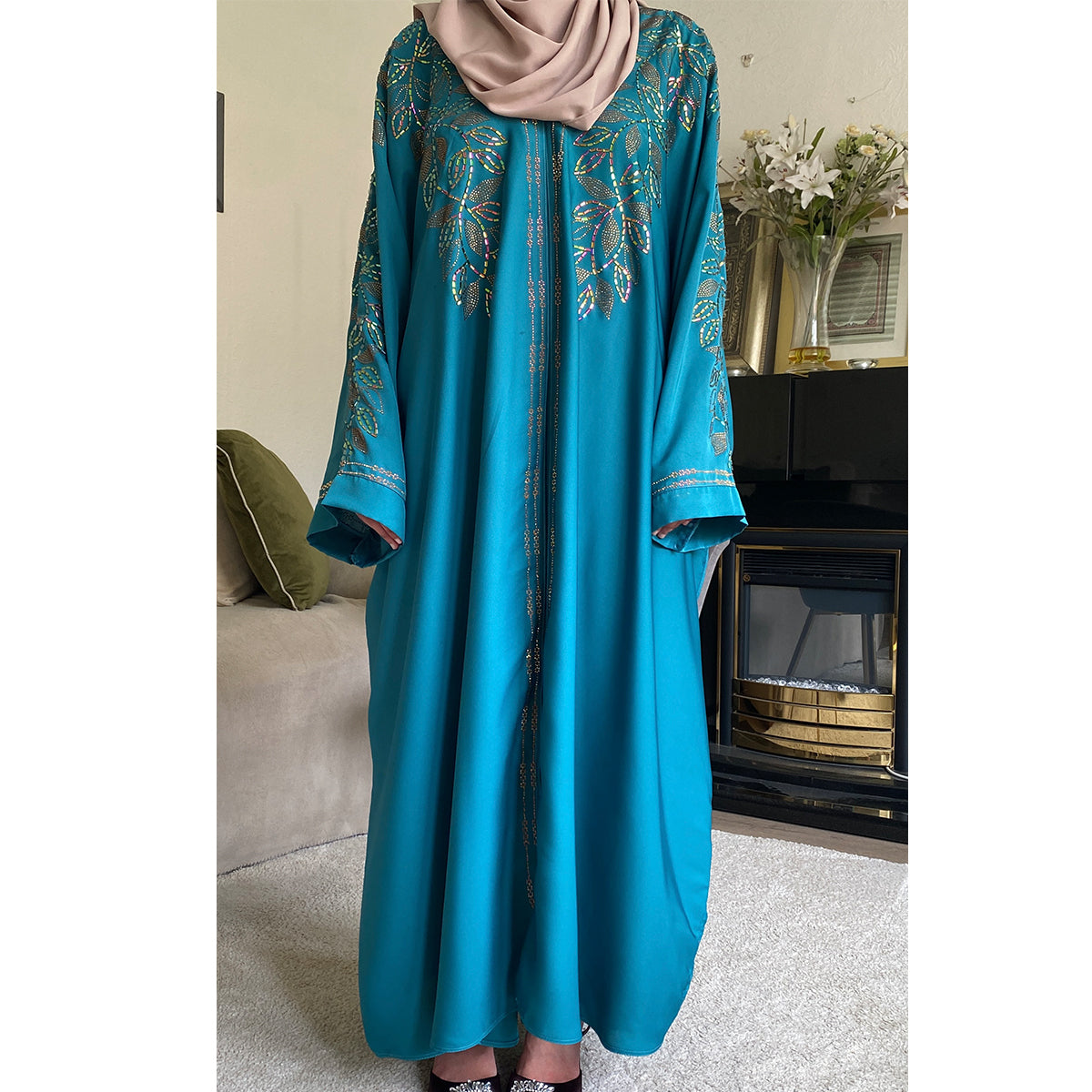 Moona Embellished Butterfly Open Button Abaya
