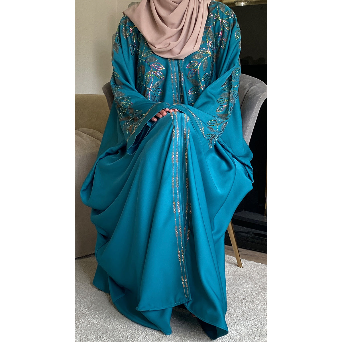 Moona Embellished Butterfly Open Button Abaya