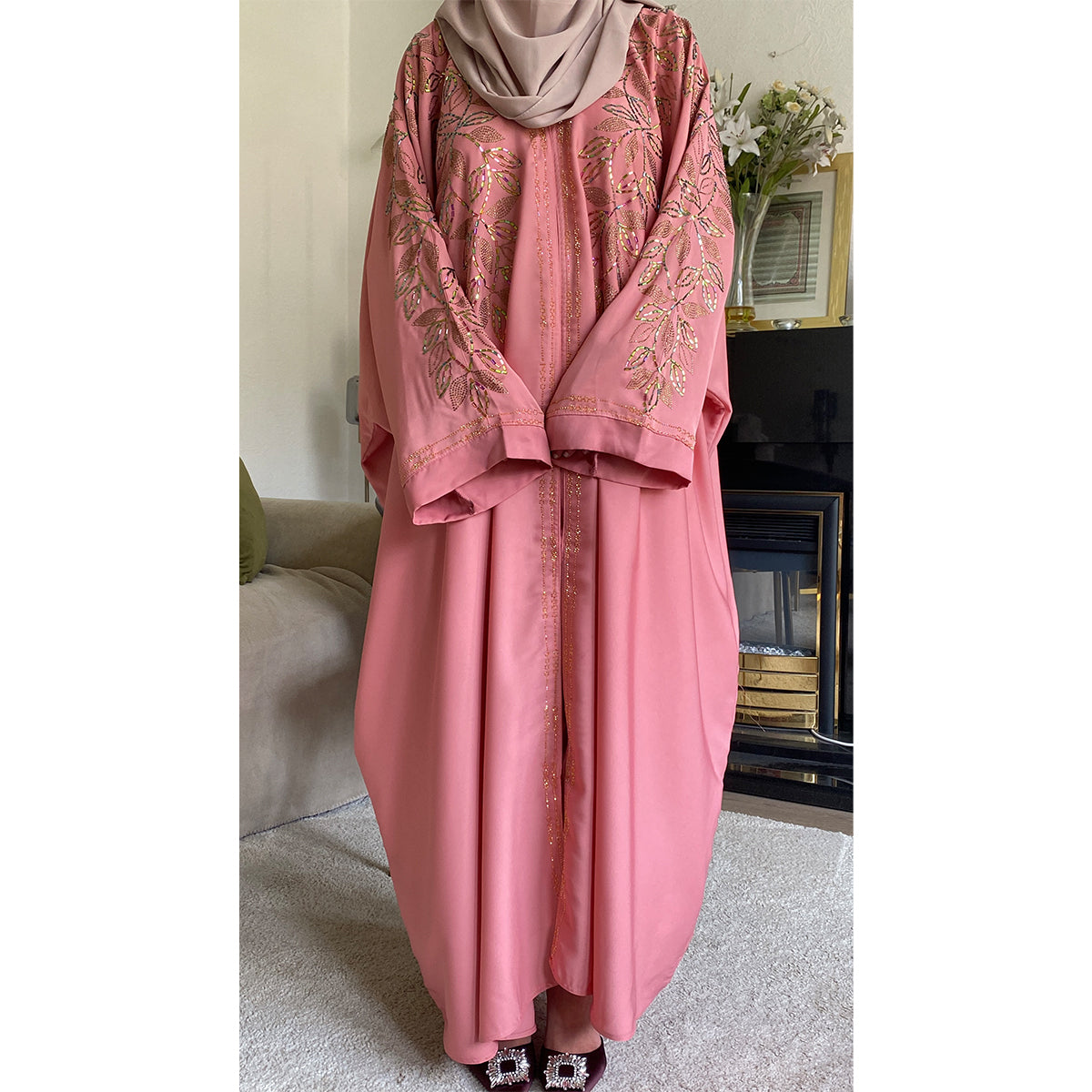 Moona Embellished Butterfly Open Button Abaya