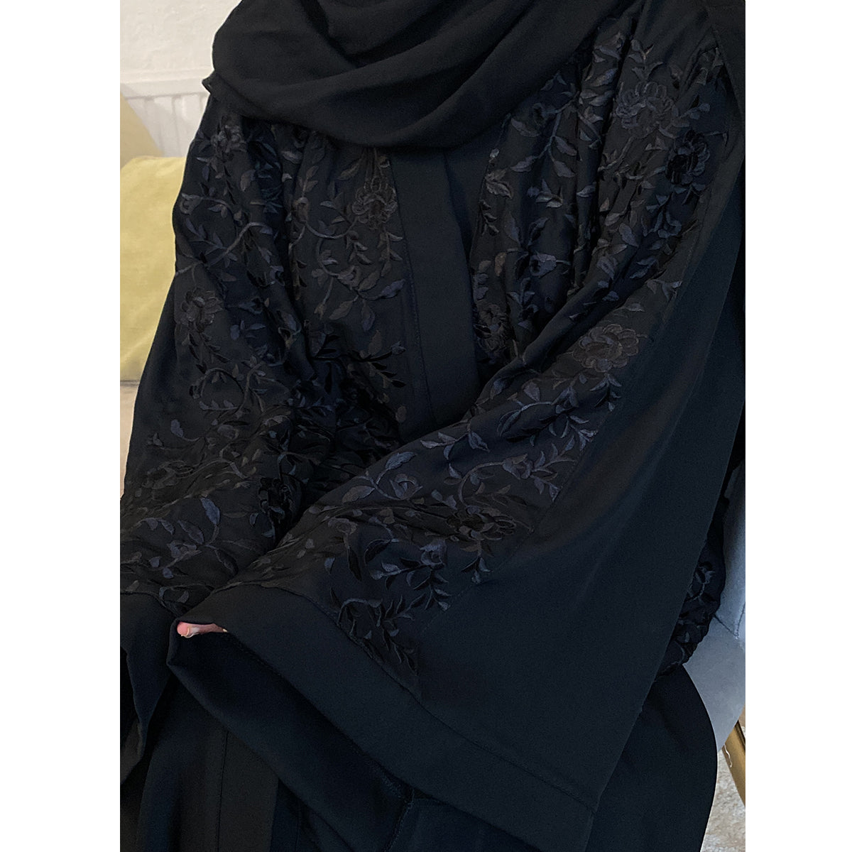 Serena Floral Embroidered Open Abaya