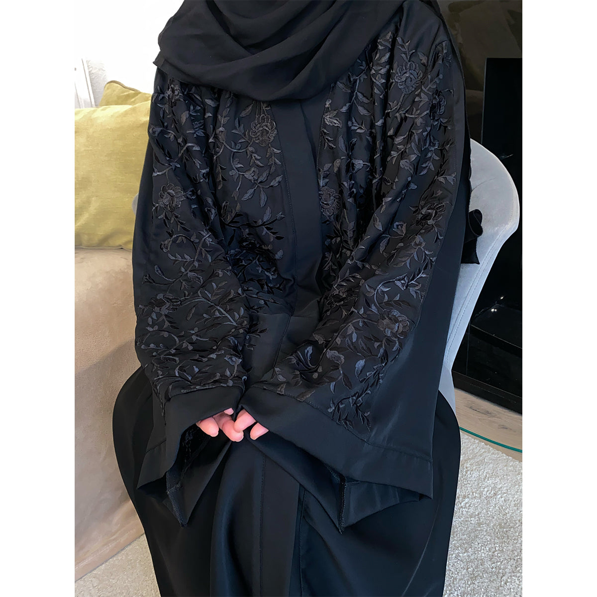 Serena Floral Embroidered Open Abaya
