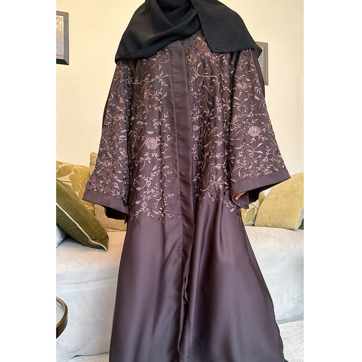 Serena Floral Embroidered Open Abaya