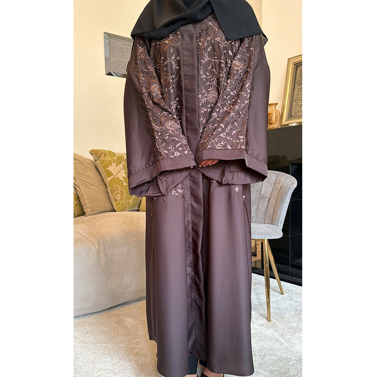 Serena Floral Embroidered Open Abaya
