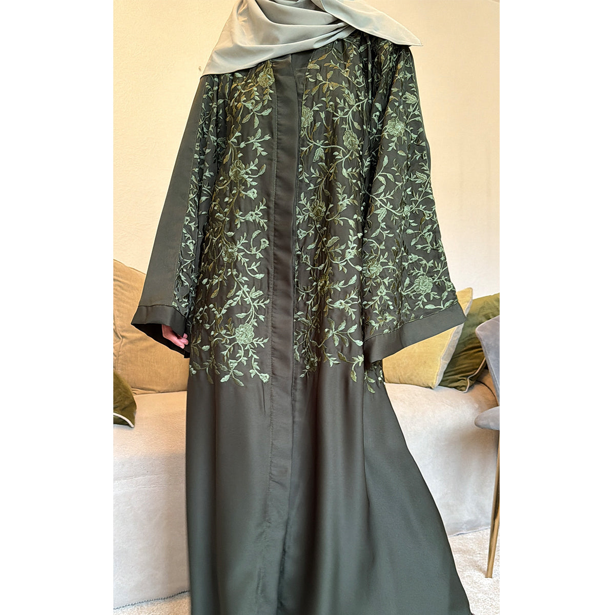 Serena Floral Embroidered Open Abaya
