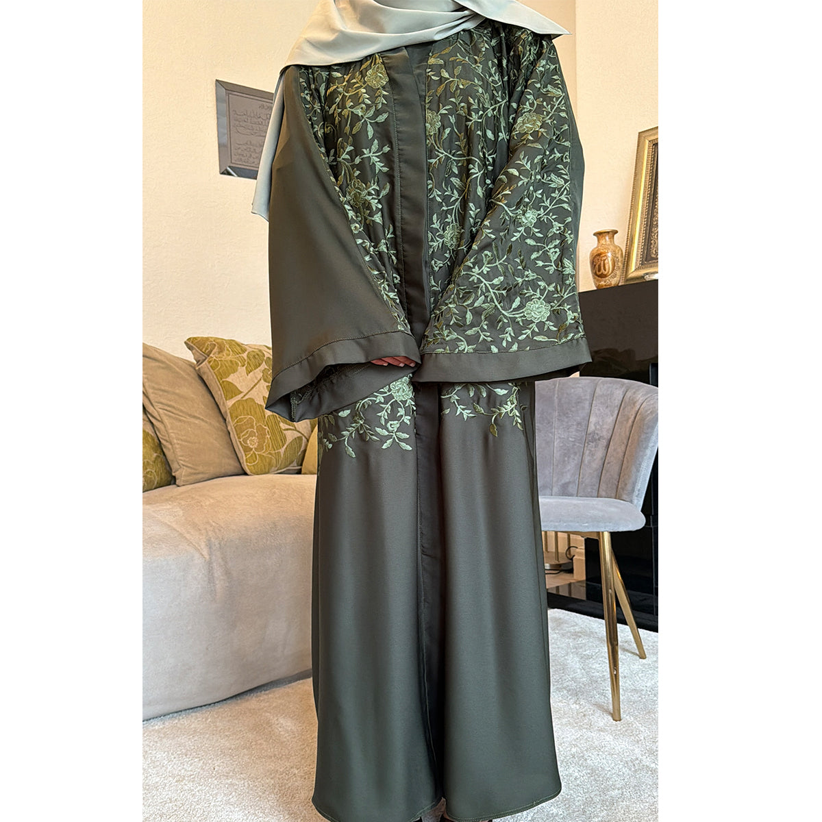 Serena Floral Embroidered Open Abaya