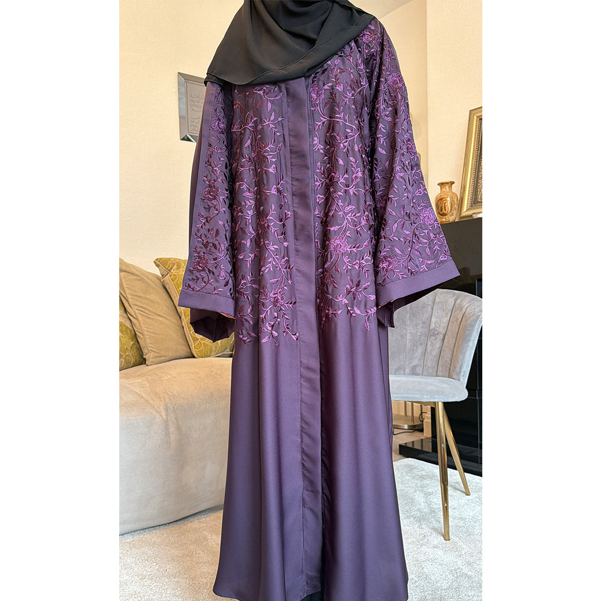 Serena Floral Embroidered Open Abaya