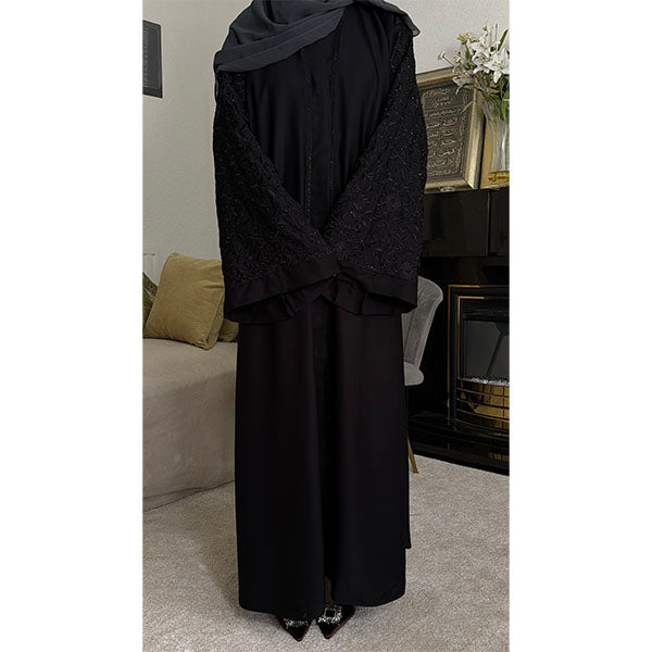 Serene Floral Embroidered Sleeve Open Abaya