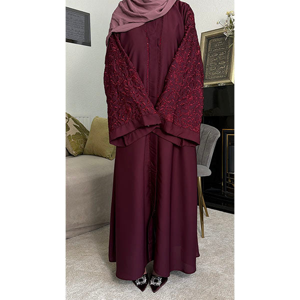 Serene Floral Embroidered Sleeve Open Abaya