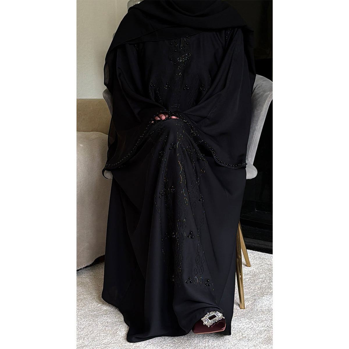 Sultana Pearl Detail Long Sleeve Abaya