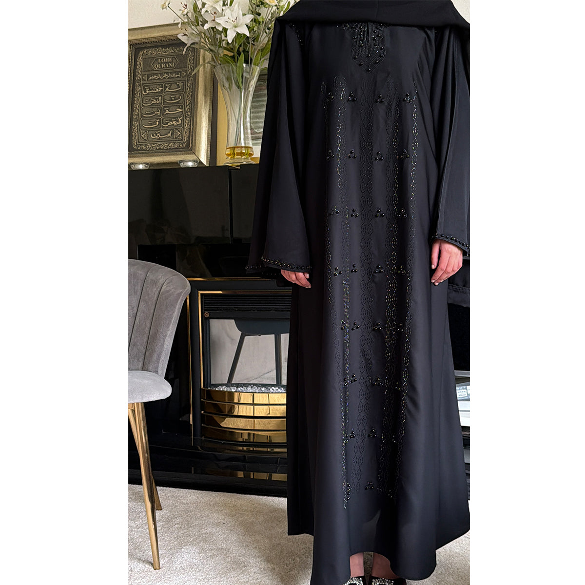 Sultana Pearl Detail Long Sleeve Abaya