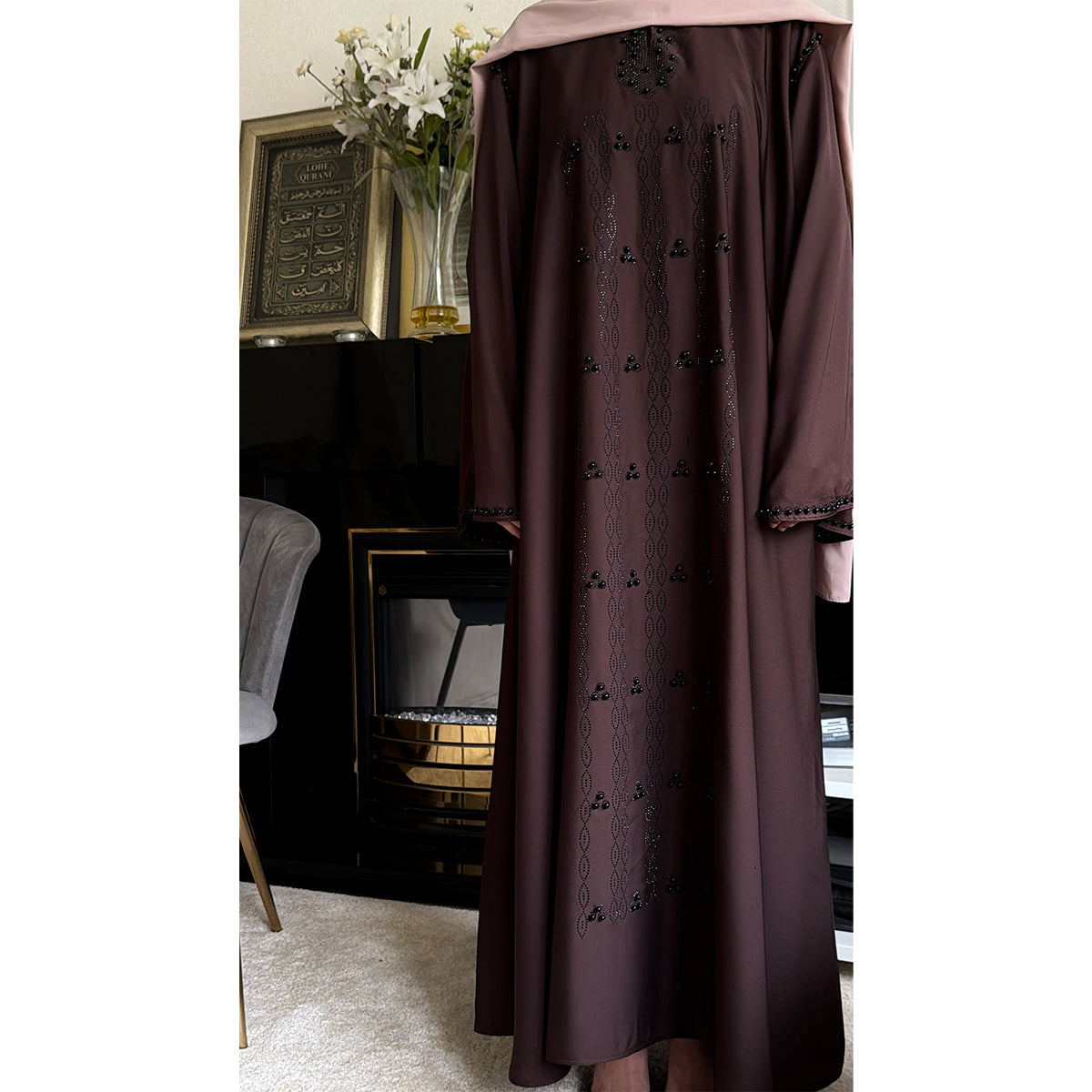 Sultana Pearl Detail Long Sleeve Abaya