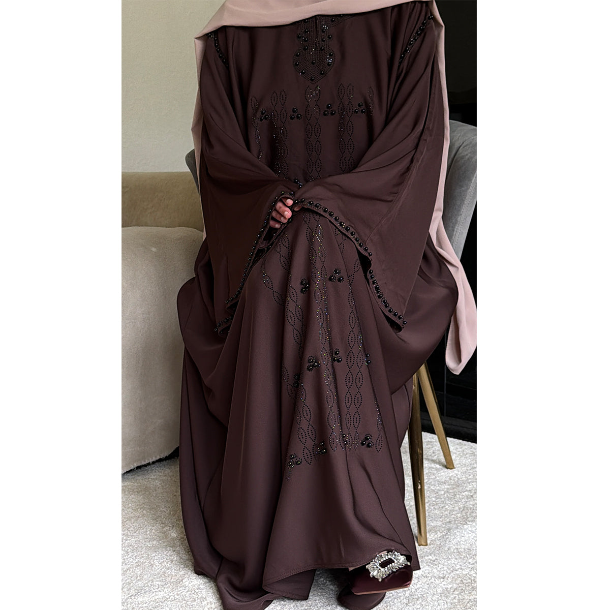 Sultana Pearl Detail Long Sleeve Abaya