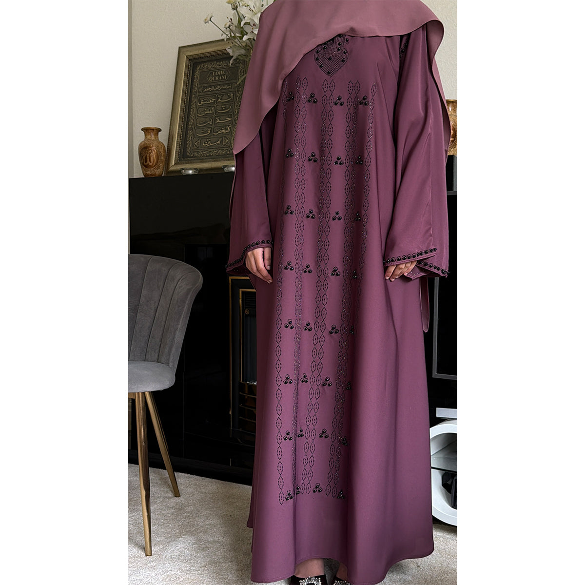 Sultana Pearl Detail Long Sleeve Abaya