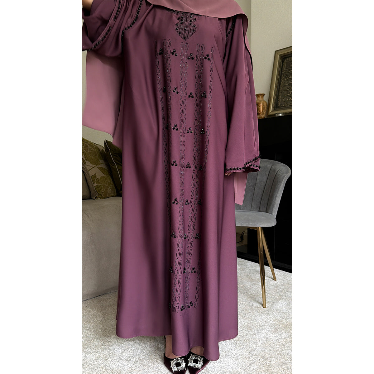 Sultana Pearl Detail Long Sleeve Abaya