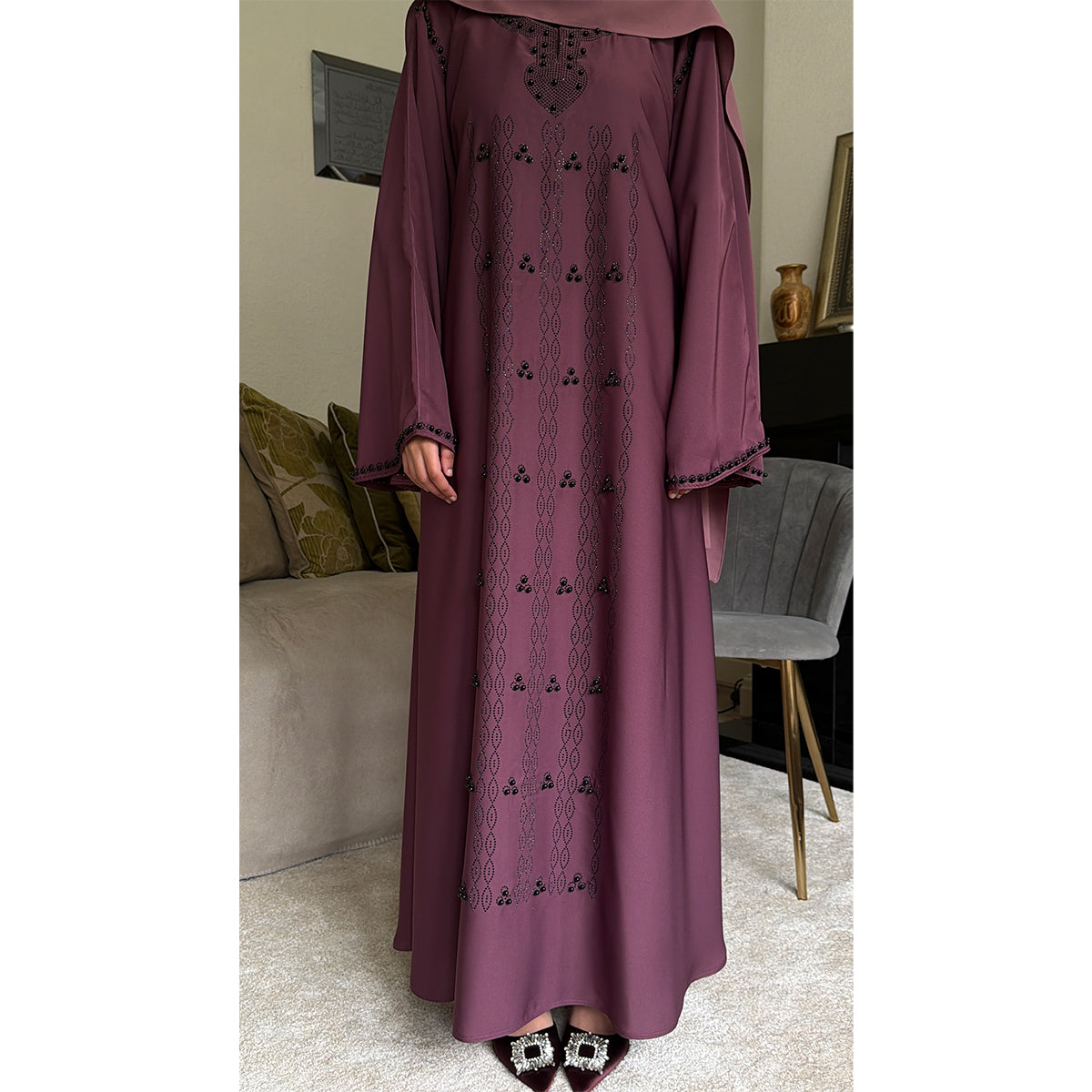 Sultana Pearl Detail Long Sleeve Abaya