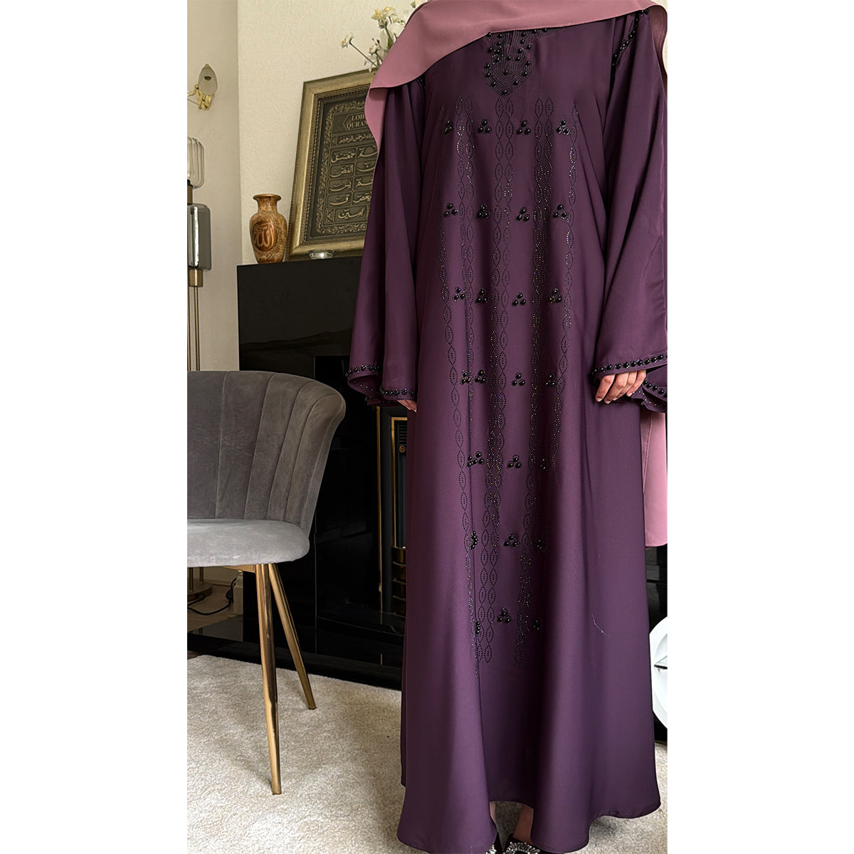 Sultana Pearl Detail Long Sleeve Abaya