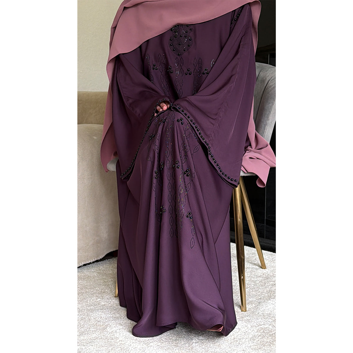 Sultana Pearl Detail Long Sleeve Abaya