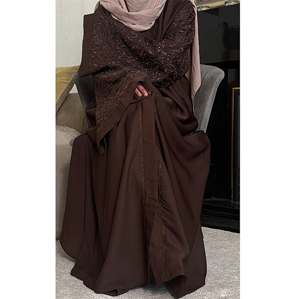 Serene Floral Embroidered Sleeve Open Abaya