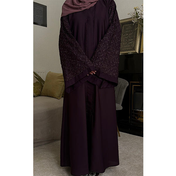 Serene Floral Embroidered Sleeve Open Abaya