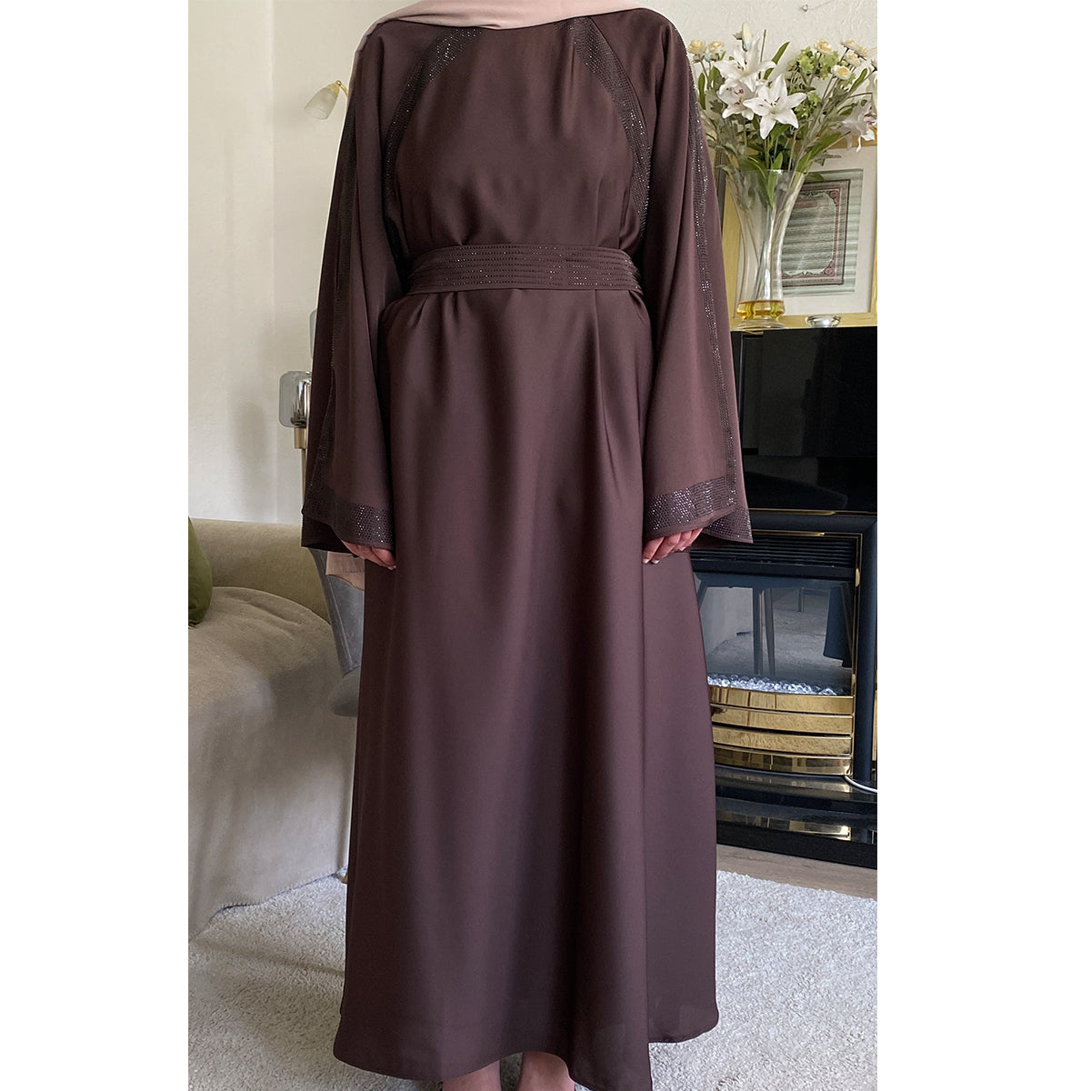 Amirah Belted Gem Stone Abaya